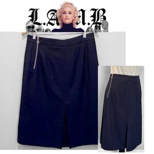 L.A.M.B. Blue A-Line Knee-Length Skirt with Slit Size 12